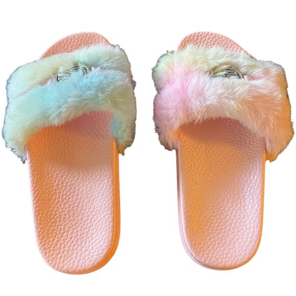 BEBE Girls Pink Furry Slides Flip Flop Slippers Size 13/1 - Picture 3 of 7
